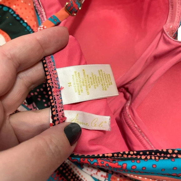 Anne Cole Women's Twist Front Shirred Multicolored One Piece Size 14 - Picture 11 of 12